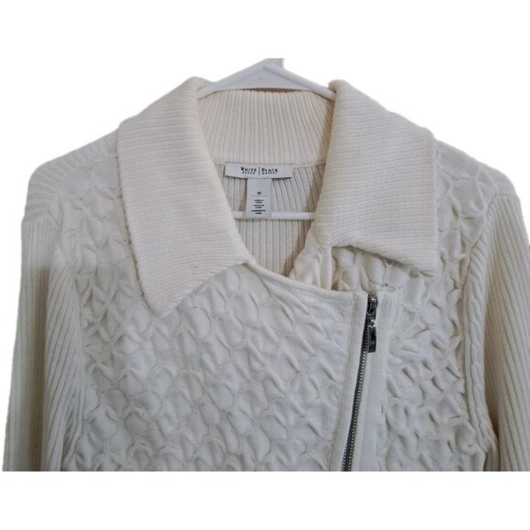 WHBM White House/Black Market M Cream Side Zip Collared Cotton Sweater - Picture 5 of 8